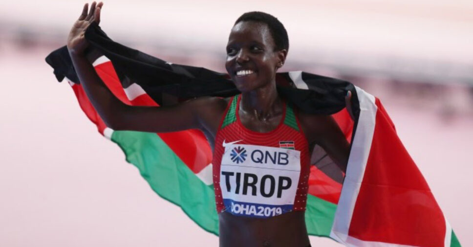 Image featuring Agnes Tirop, the Kenyan long-distance runner.
