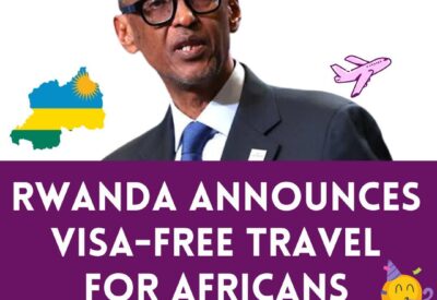 Image featuring the flag of Rwanda alongside a diverse group of African travelers, symbolizing visa-free travel.