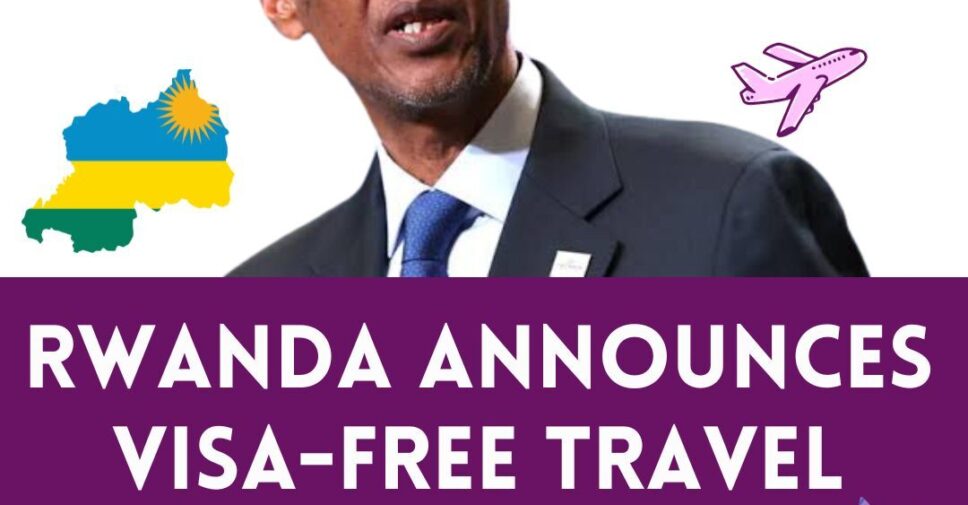 Image featuring the flag of Rwanda alongside a diverse group of African travelers, symbolizing visa-free travel.