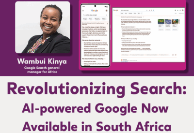 Image featuring the Google logo alongside the South African flag, symbolizing the launch of AI-powered Google in South Africa.