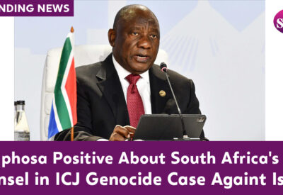 Image featuring Cyril Ramaphosa, President of South Africa, discussing legal matters related to the ICJ genocide case against Israel.