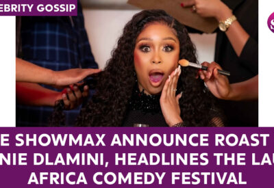 Image featuring promotional material for the Showmax Roast of Minnie Dlamini at the Laugh Africa Comedy Festival.