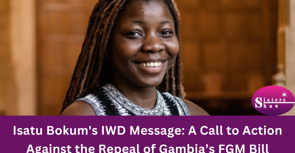 Image of Isatu Bokum delivering a speech or holding a sign advocating against the repeal of Gambia