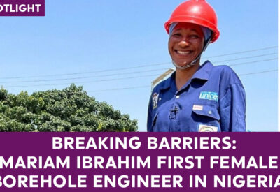 Image of Mariam Ibrahim, the first female borehole engineer in Nigeria, inspecting a borehole.